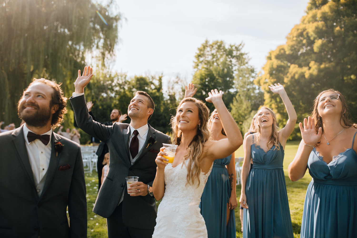 Wedding guest waving