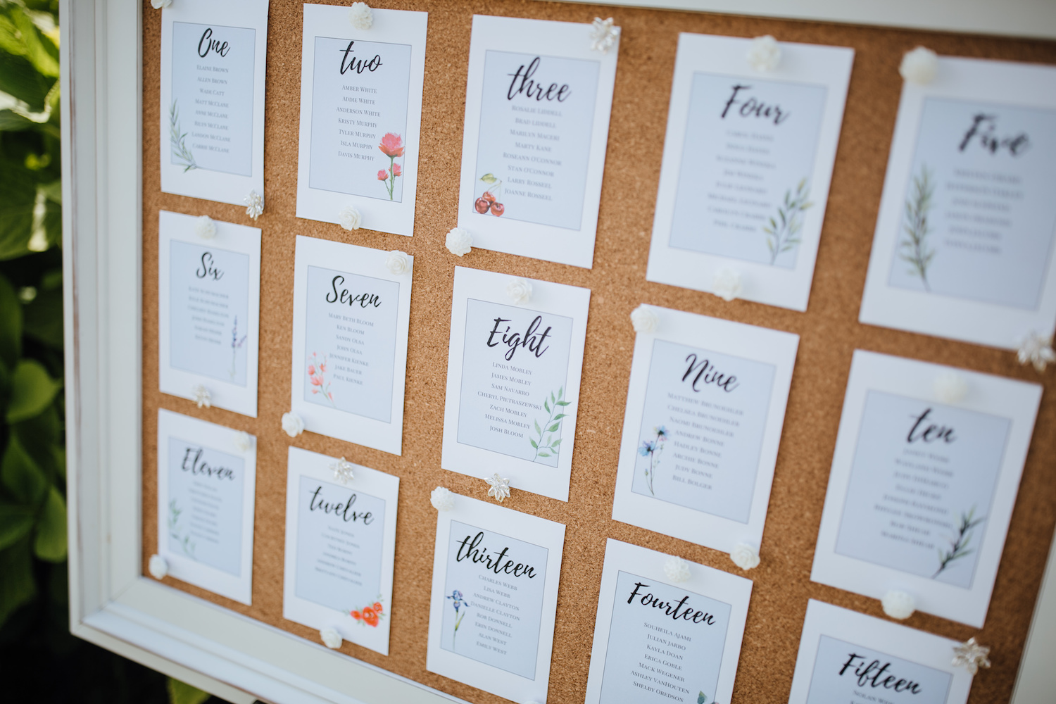 Seating chart at Aurora cellars wedding