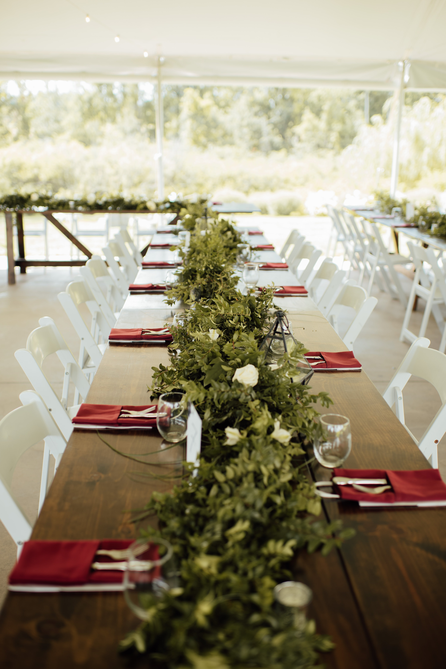 Garland running down center of table at Aurora Cellars wedding