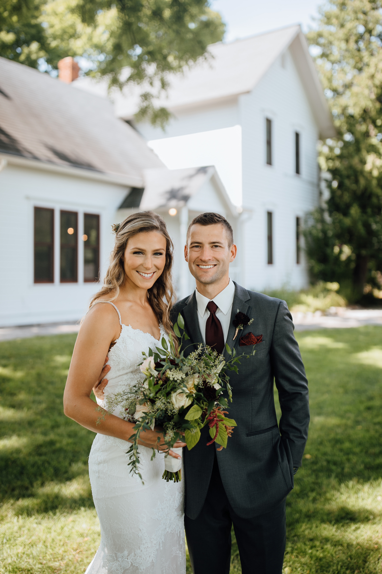 Bride and Groom smiling together at Aurora Cellars wedding