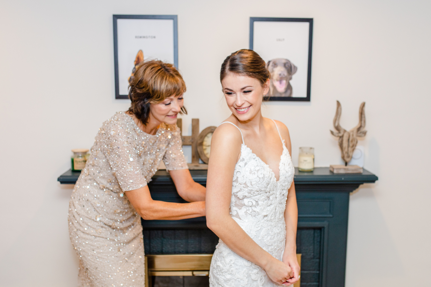 Brides and Mother of bride smiling at the Lakehouse wedding