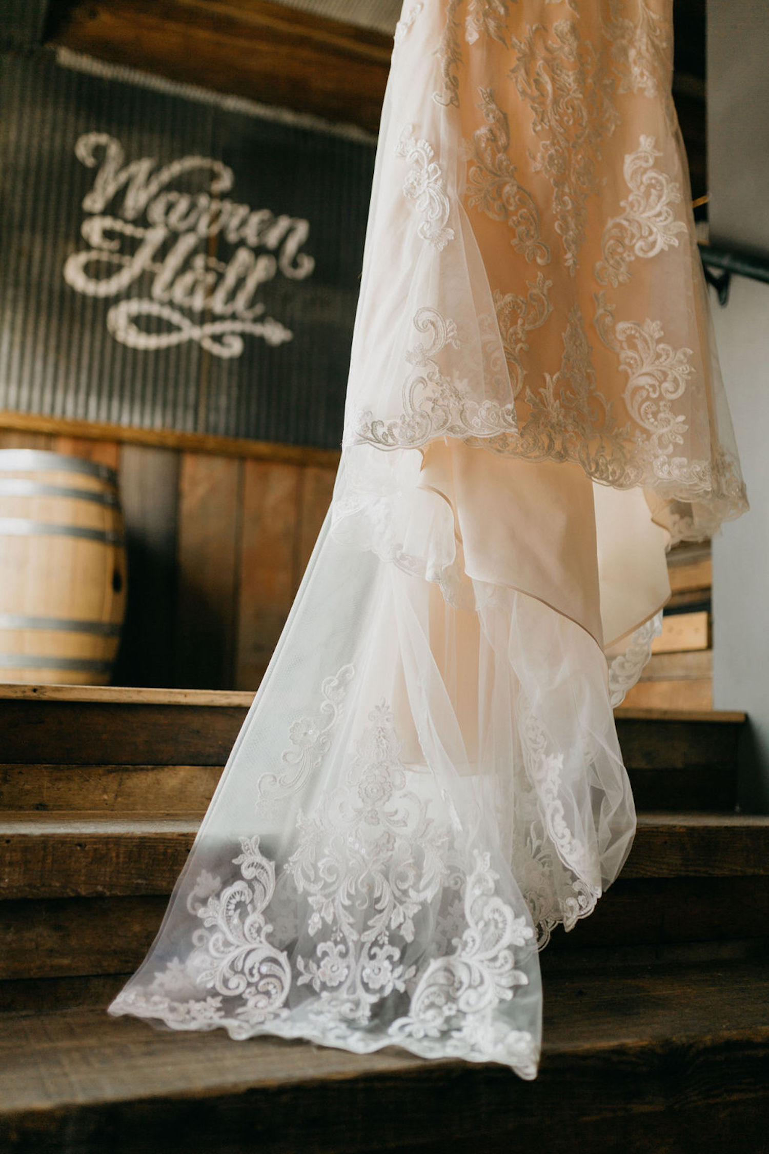 Bottom of Journeyman Distillery wedding gown