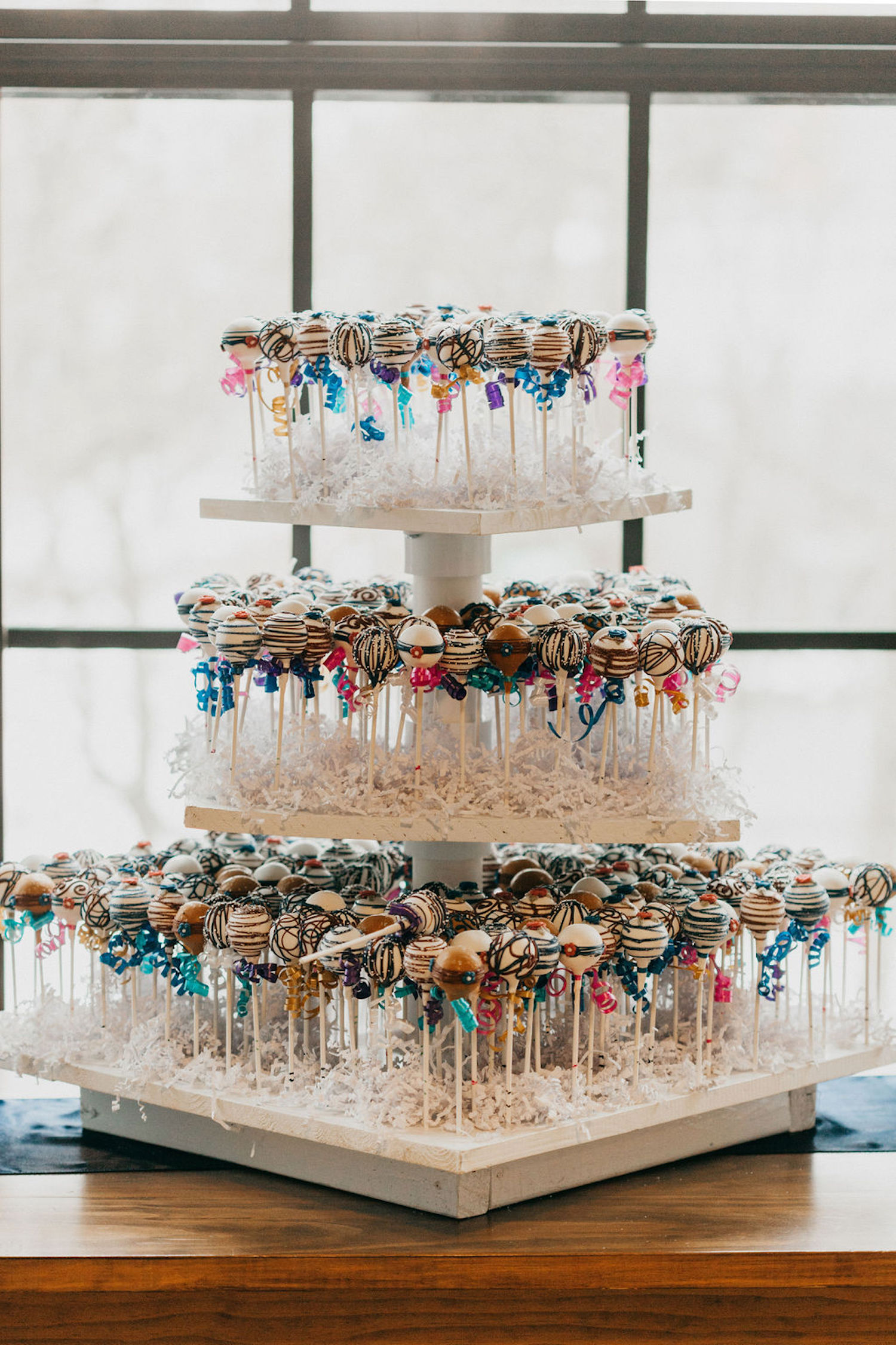 Cake pops tier at Journeyman Distillery wedding