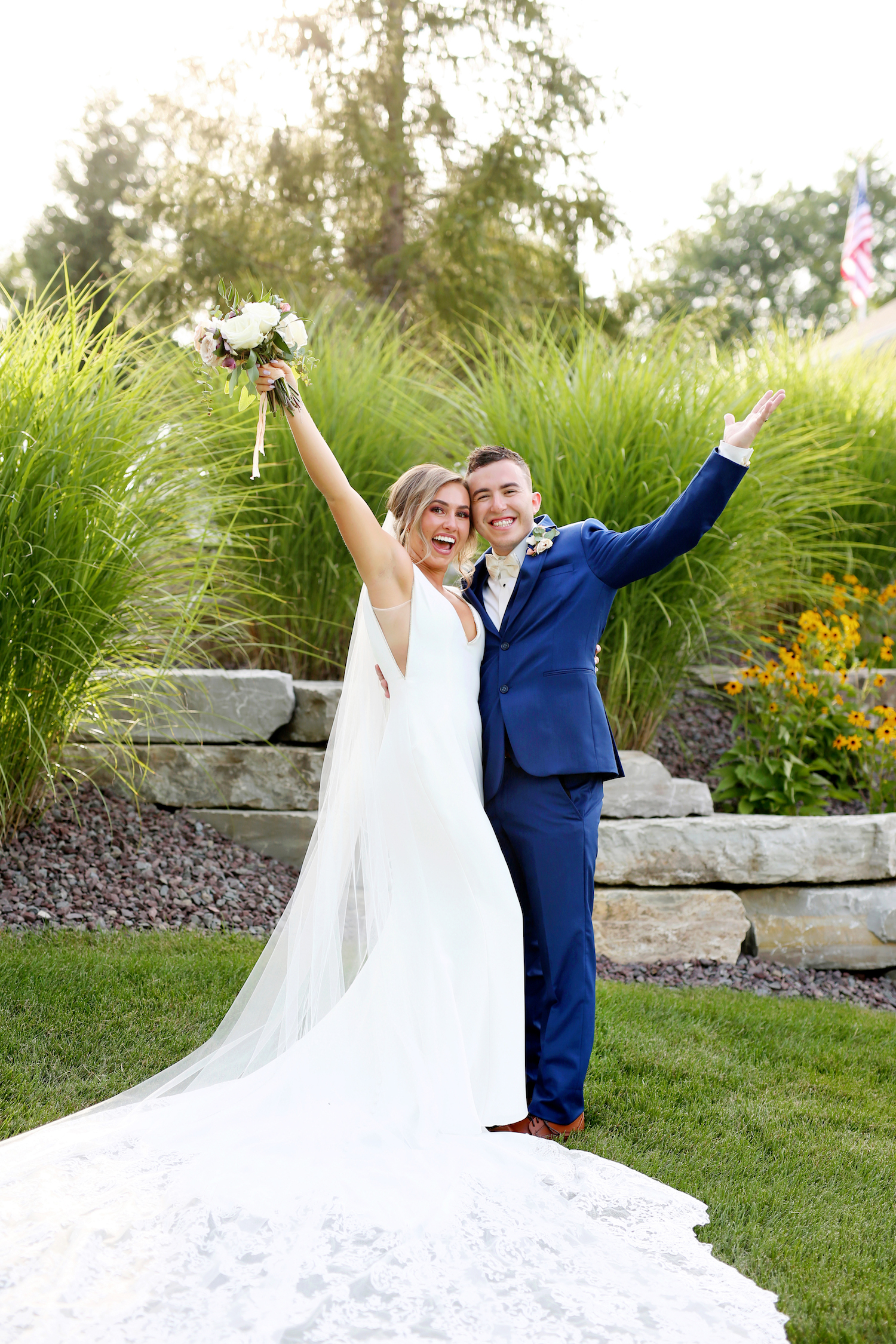 Bide and groom celebrating at kalamazoo Michigan wedding