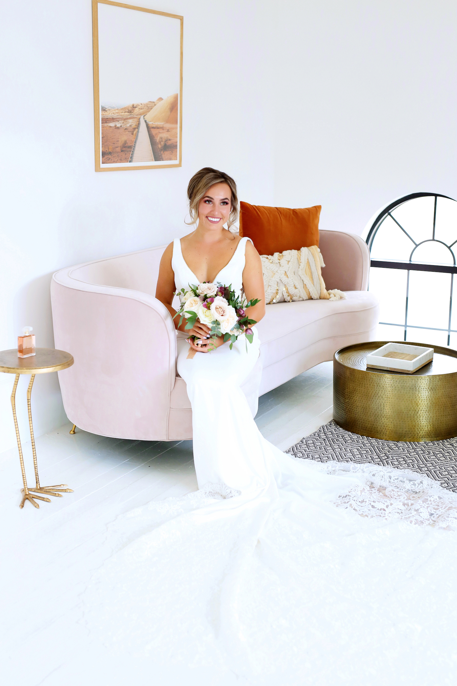 Bride smiling after getting ready