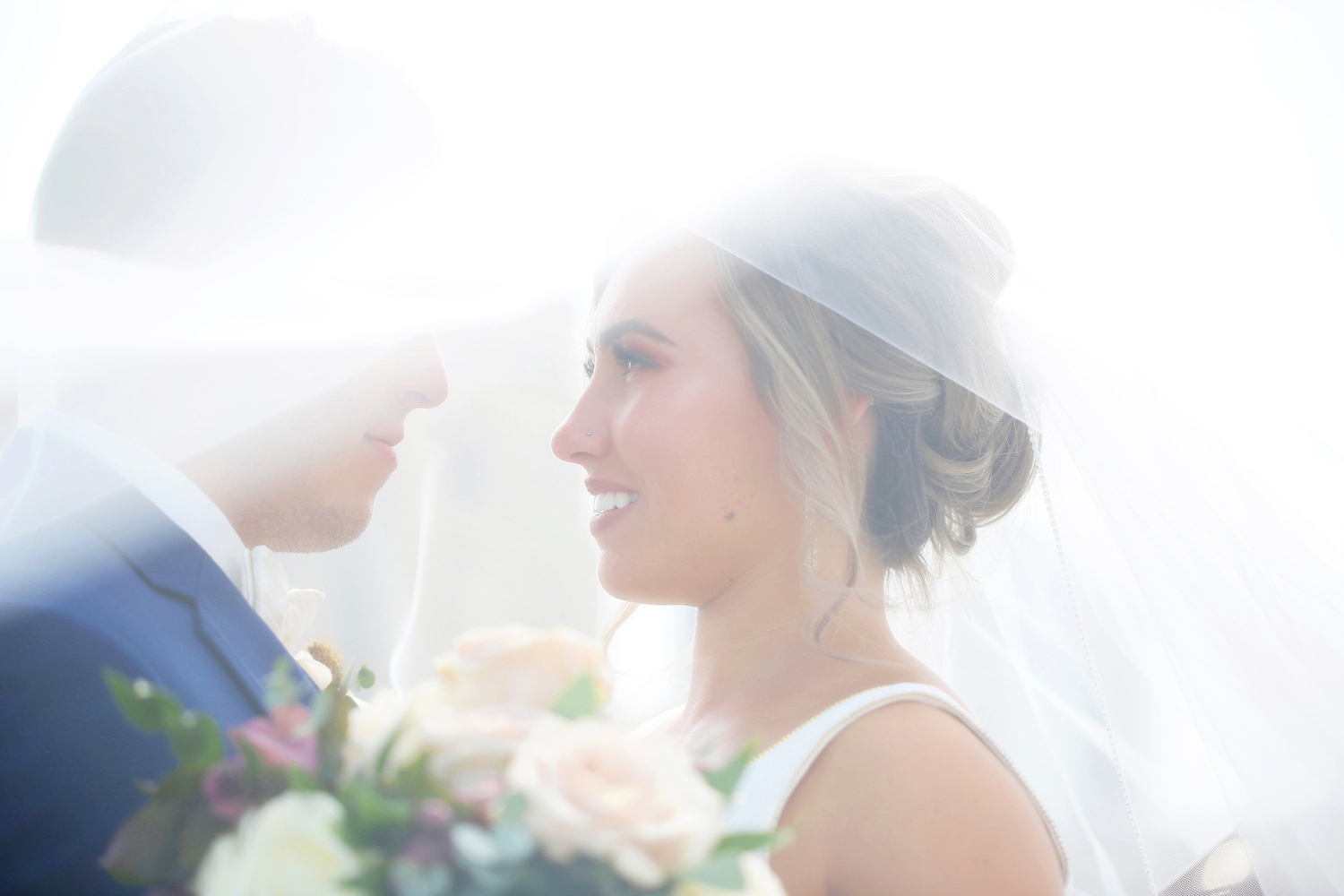 Bride gazing at groom at her Kalamazoo Michigan wedding