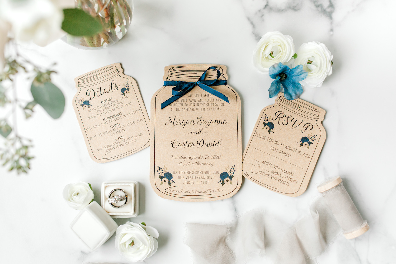 Wallinwood Springs Golf Course wedding stationaries with rings