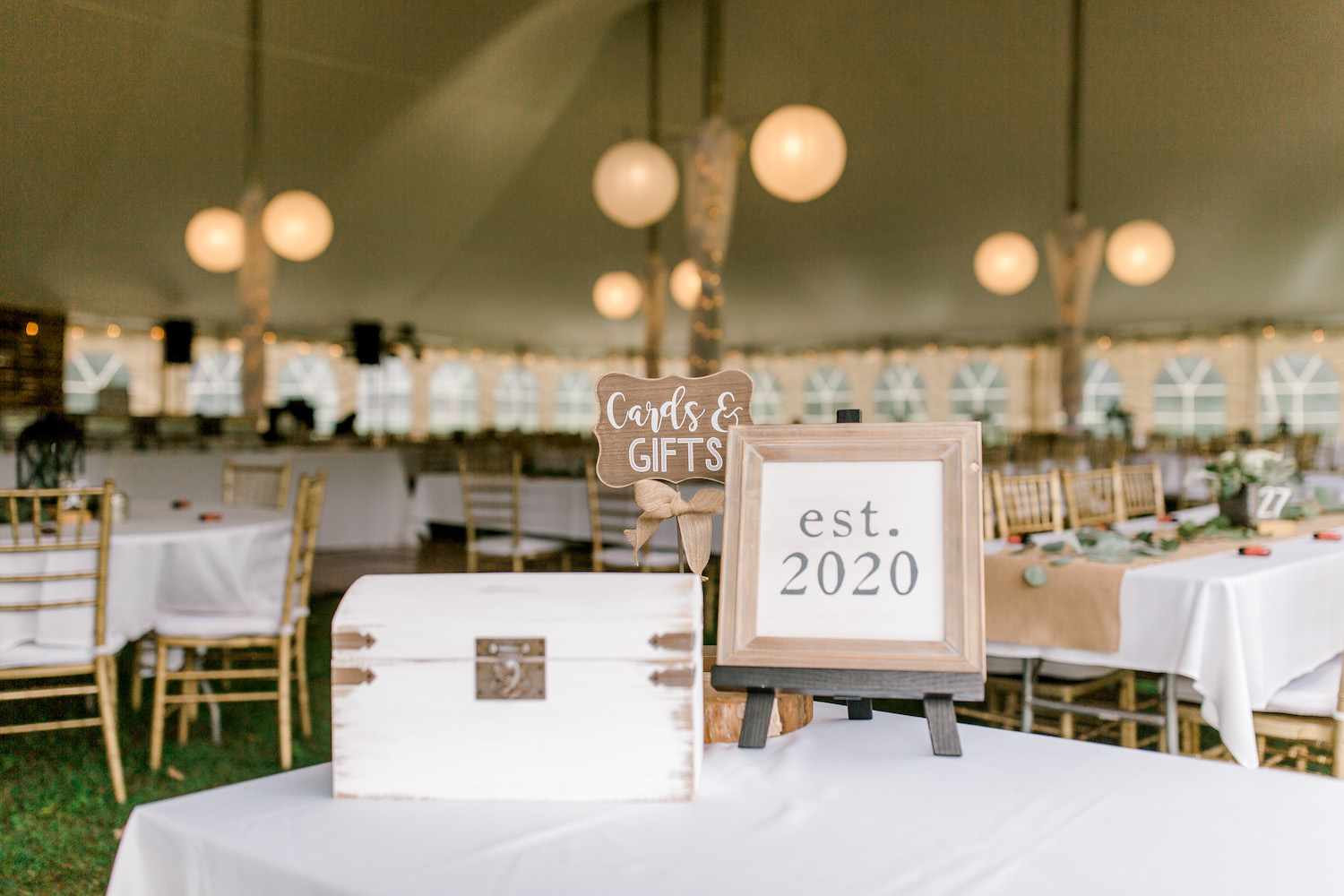 Cards and gift sign at table