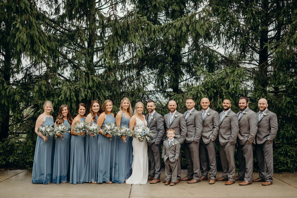 Bridal party standing together before Frankfort, IL Wedding