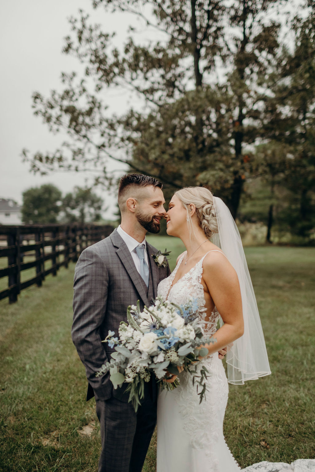 Bride and groom close to kiss before Frankfort, IL Wedding