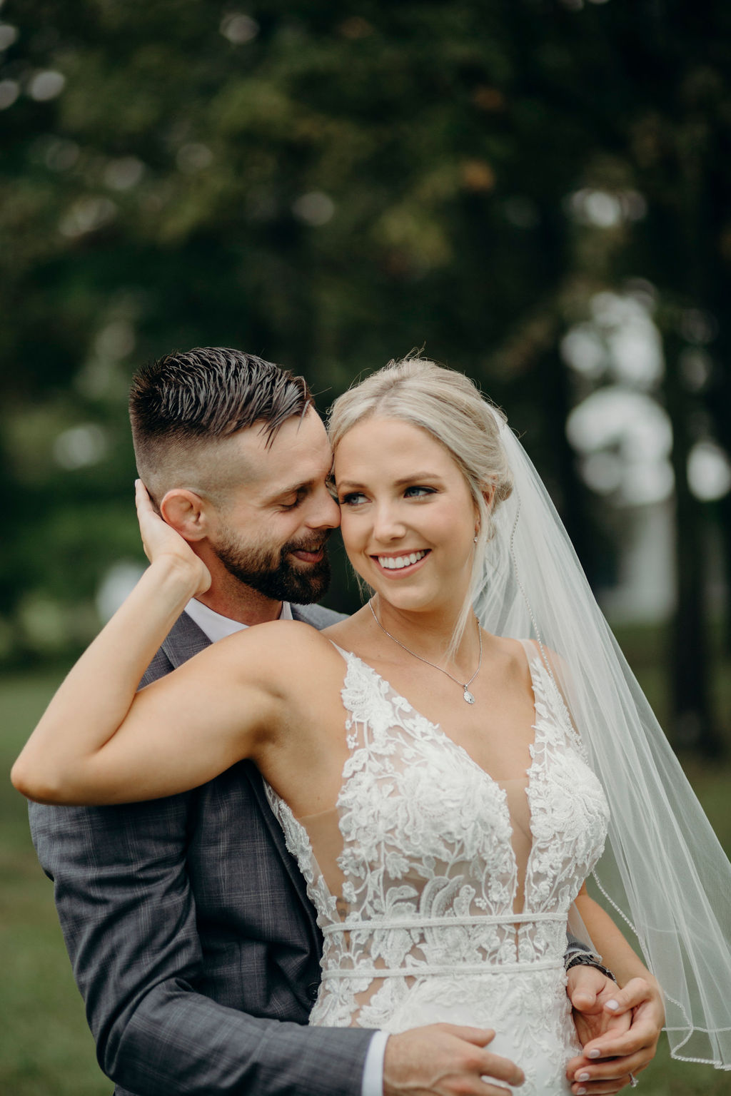 Bride and groom smiling