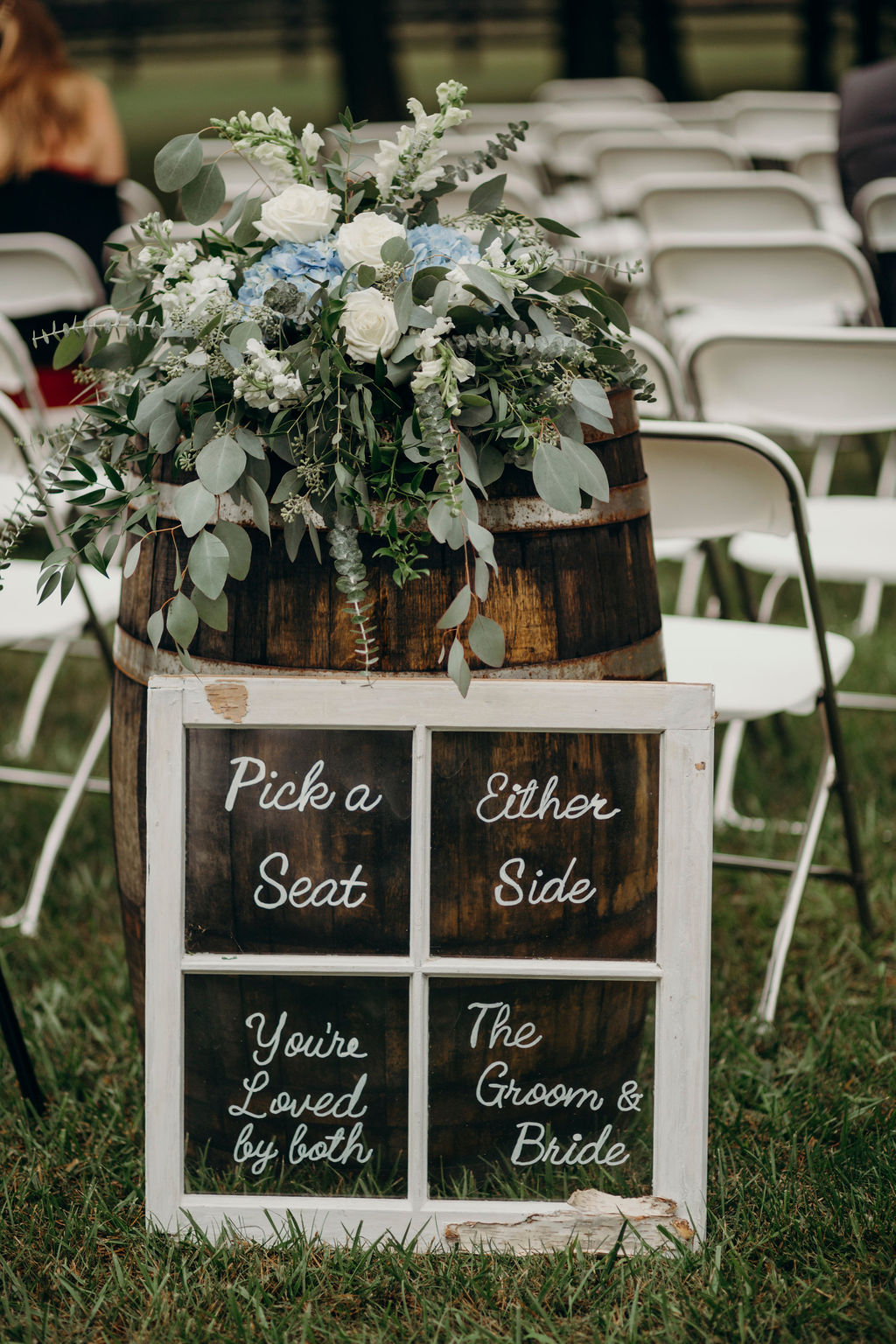 Pick a seat sign at ceremony of Frankfort, IL Wedding