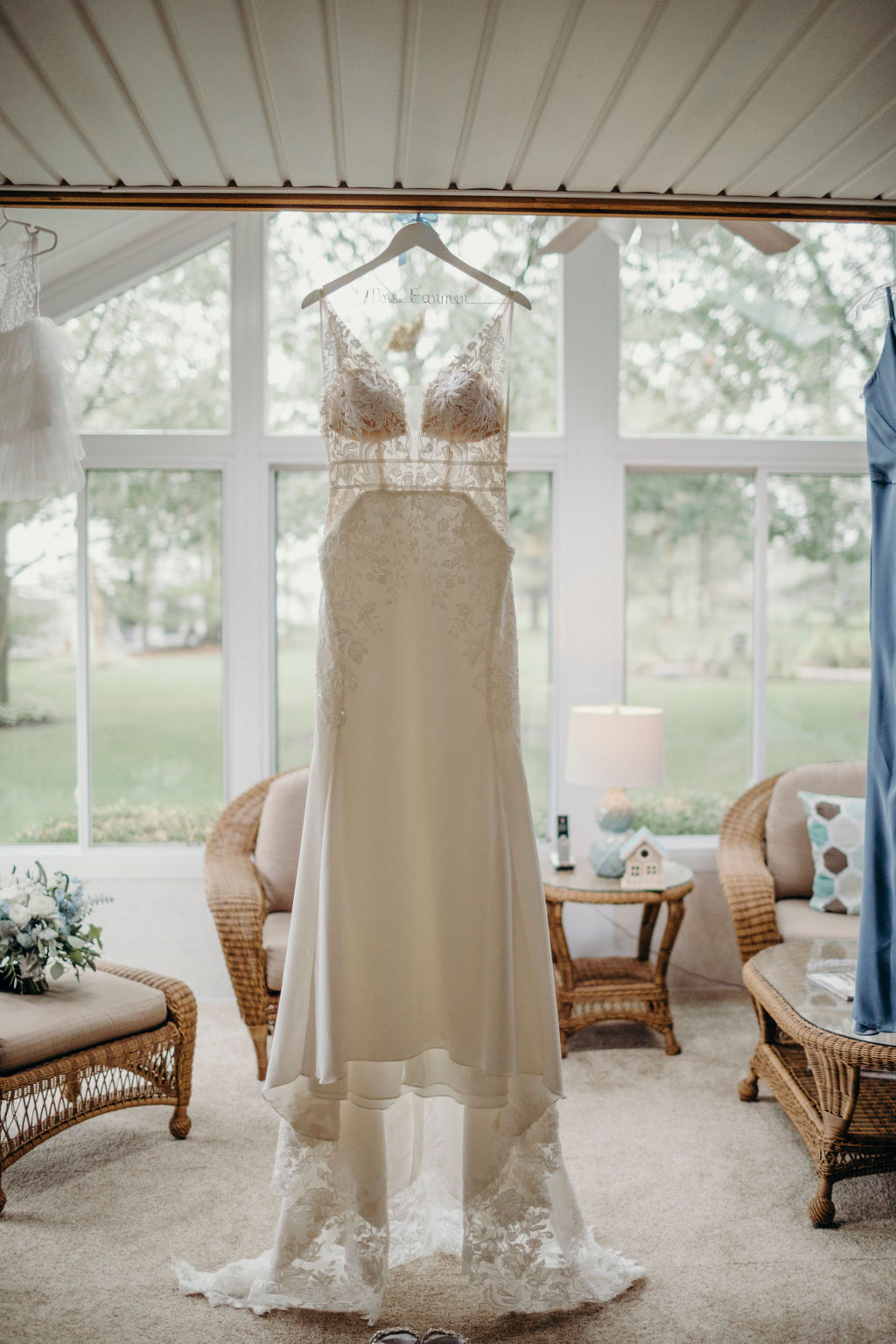 Bridal gown hanging for Frankfort, IL Wedding