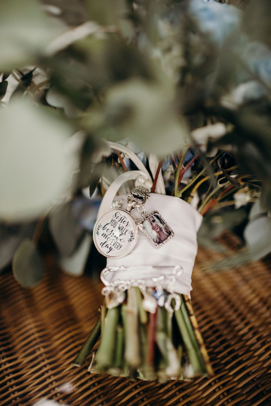 Charms on bridal bouquet