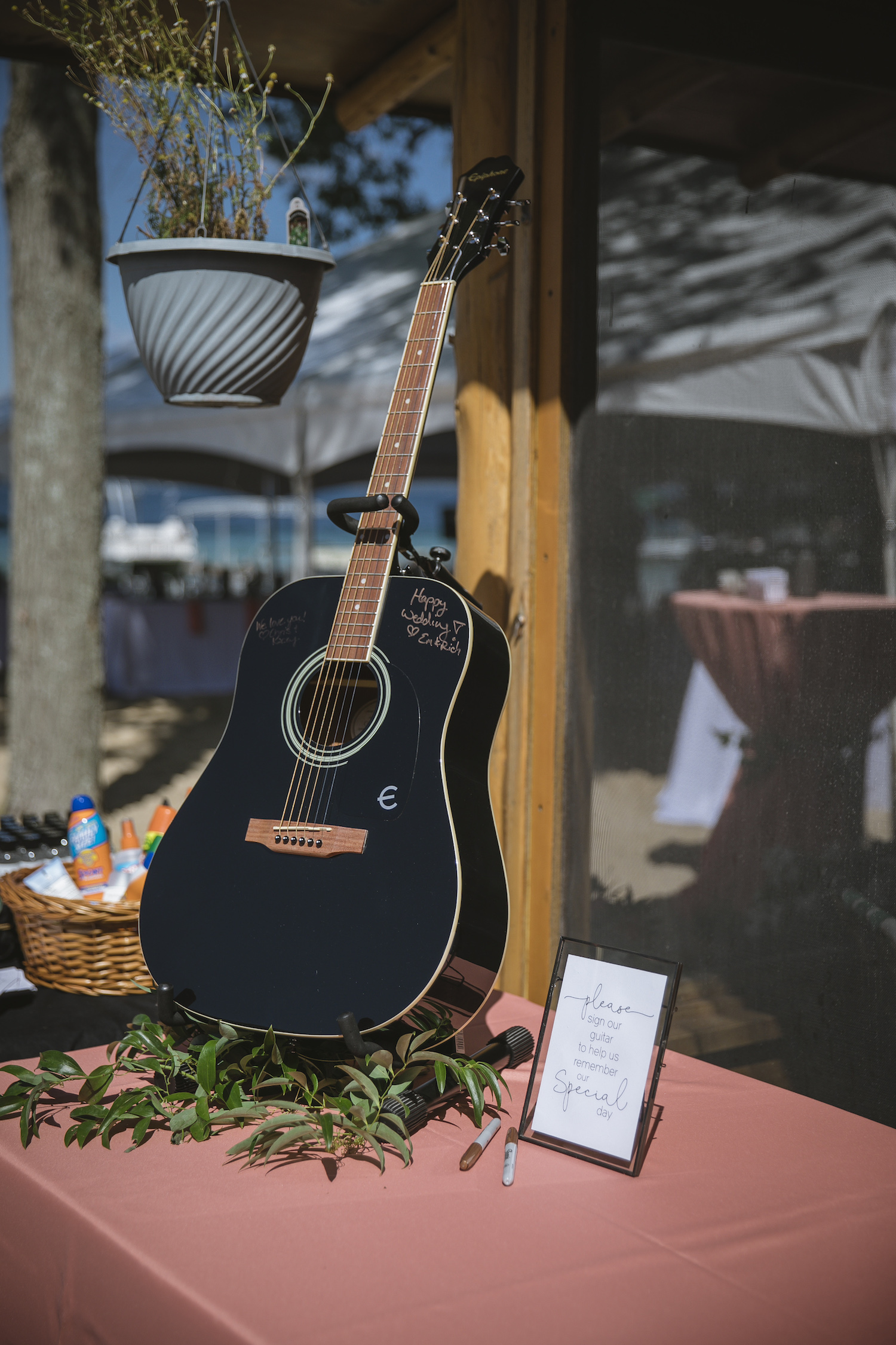 Guitar as guest book of Higgins Lake wedding