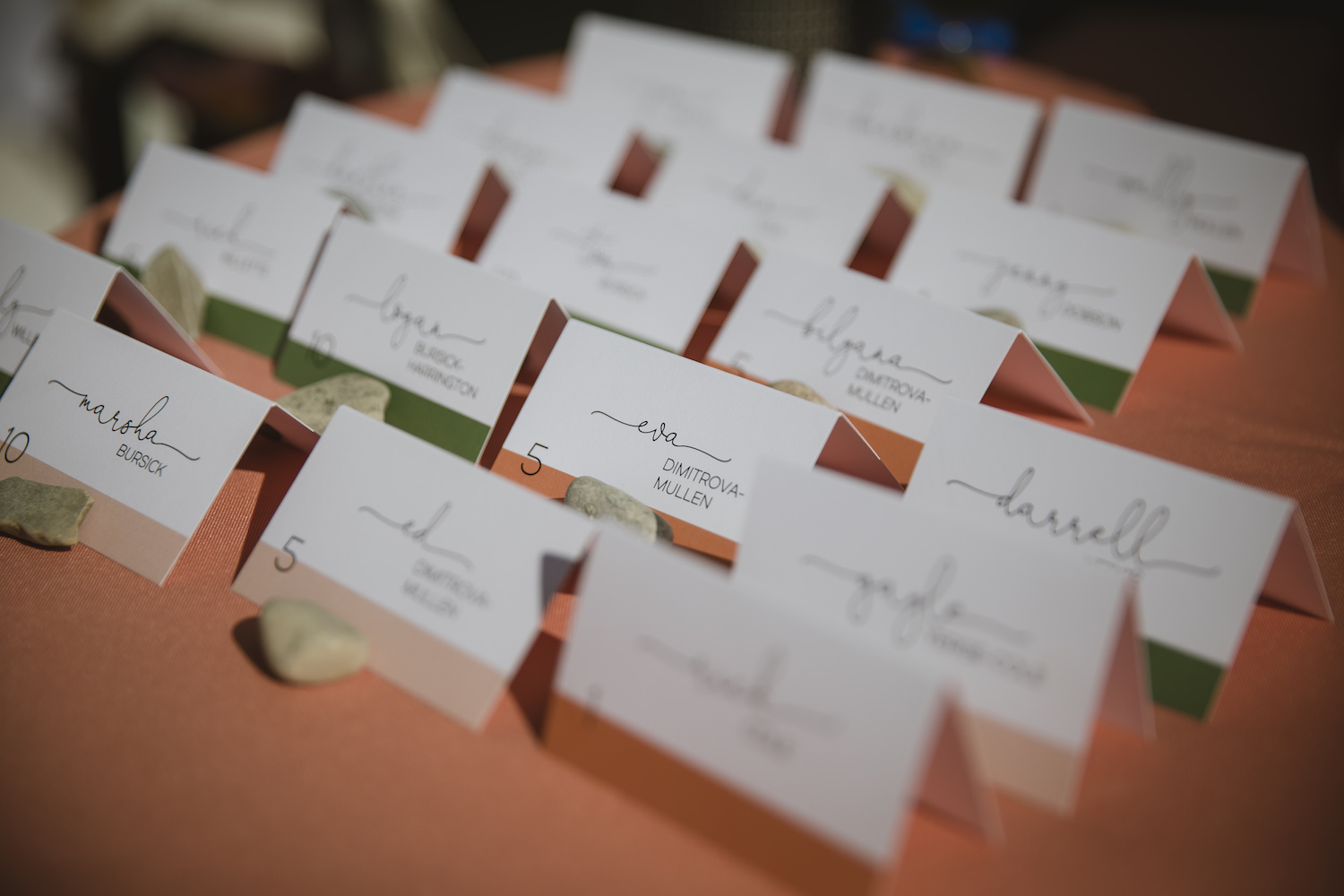 Guest table number cards displayed