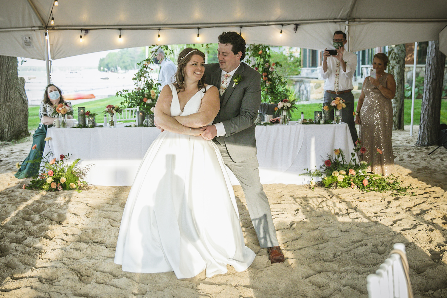 Bride and groom dancing