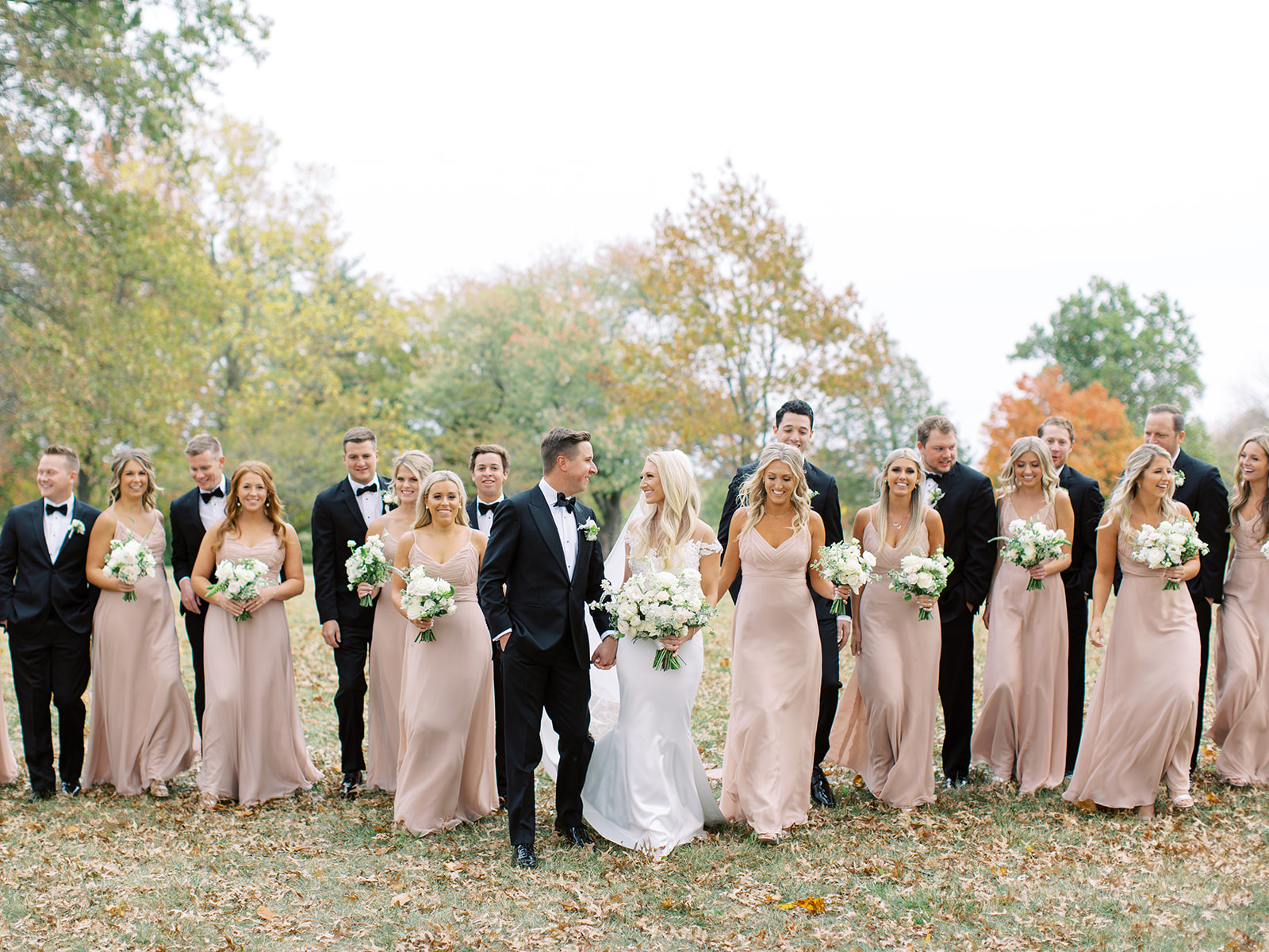 Bridal party walking together at Ritz Charles wedding