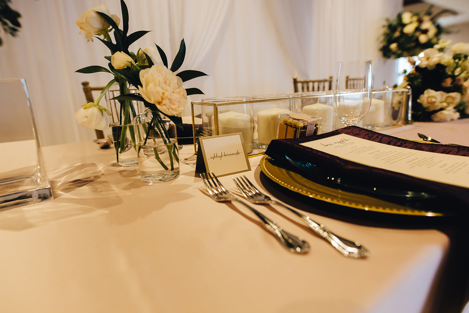 Place setting for West Bay Beach wedding