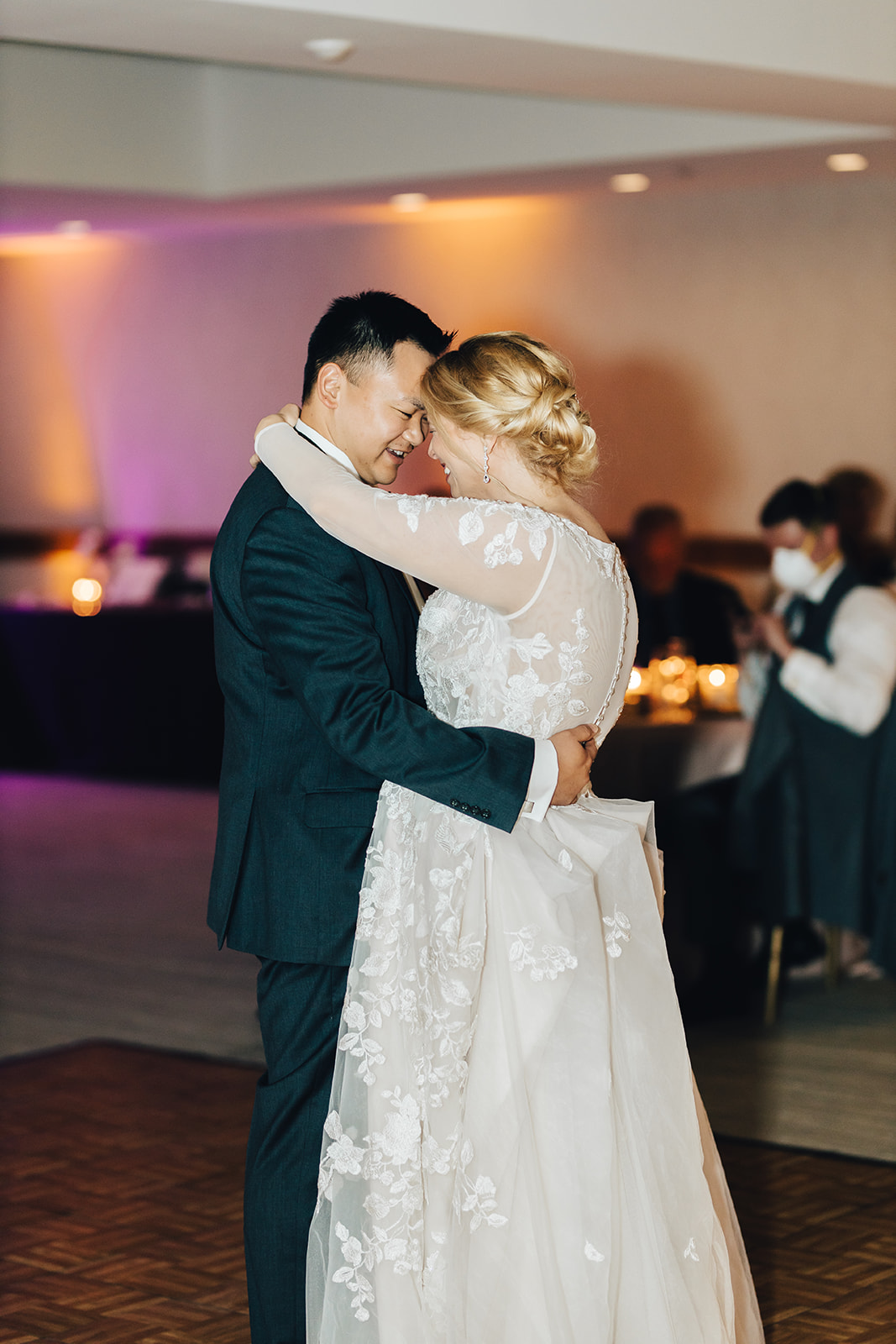 Bride and grooms first dance at their West Bay Beach wedding