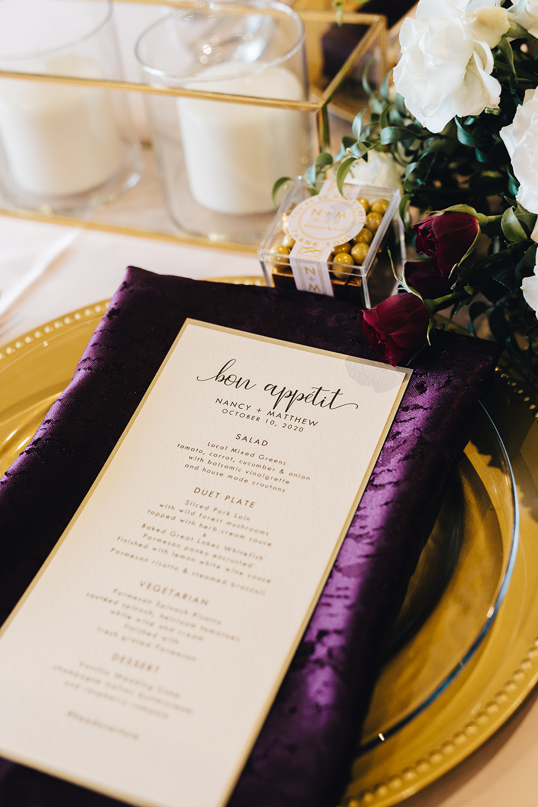 West Bay Beach wedding food menu and plate decor