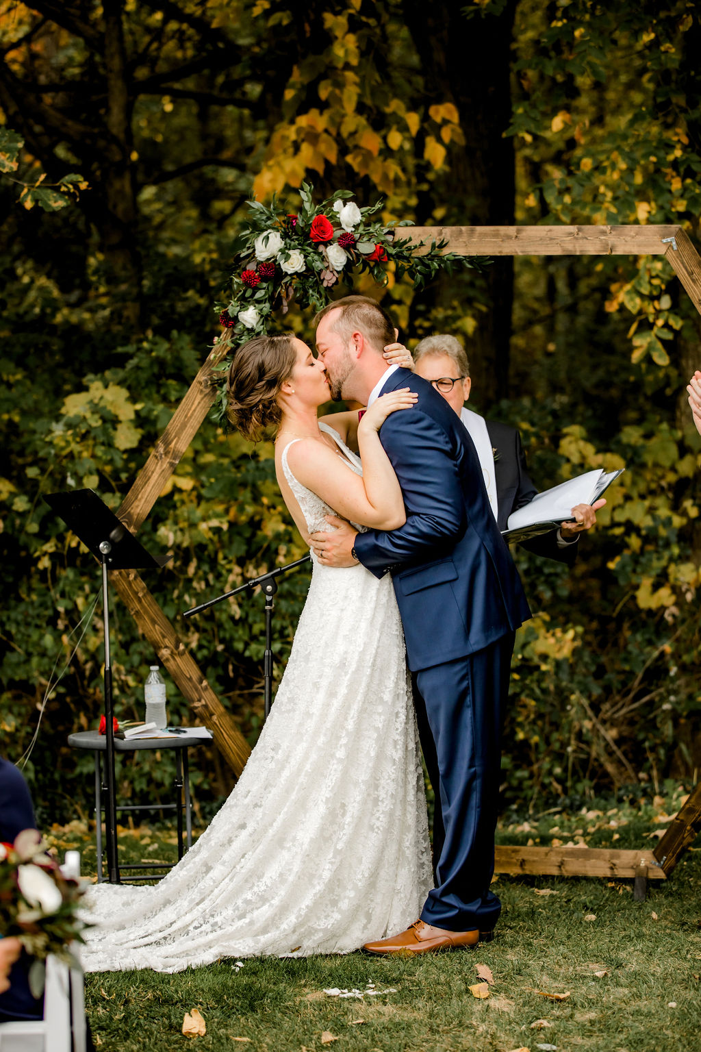 Bride and groom kissing at Jackson, MI wedding