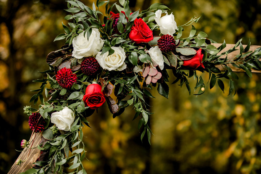 Floral piece on archway 