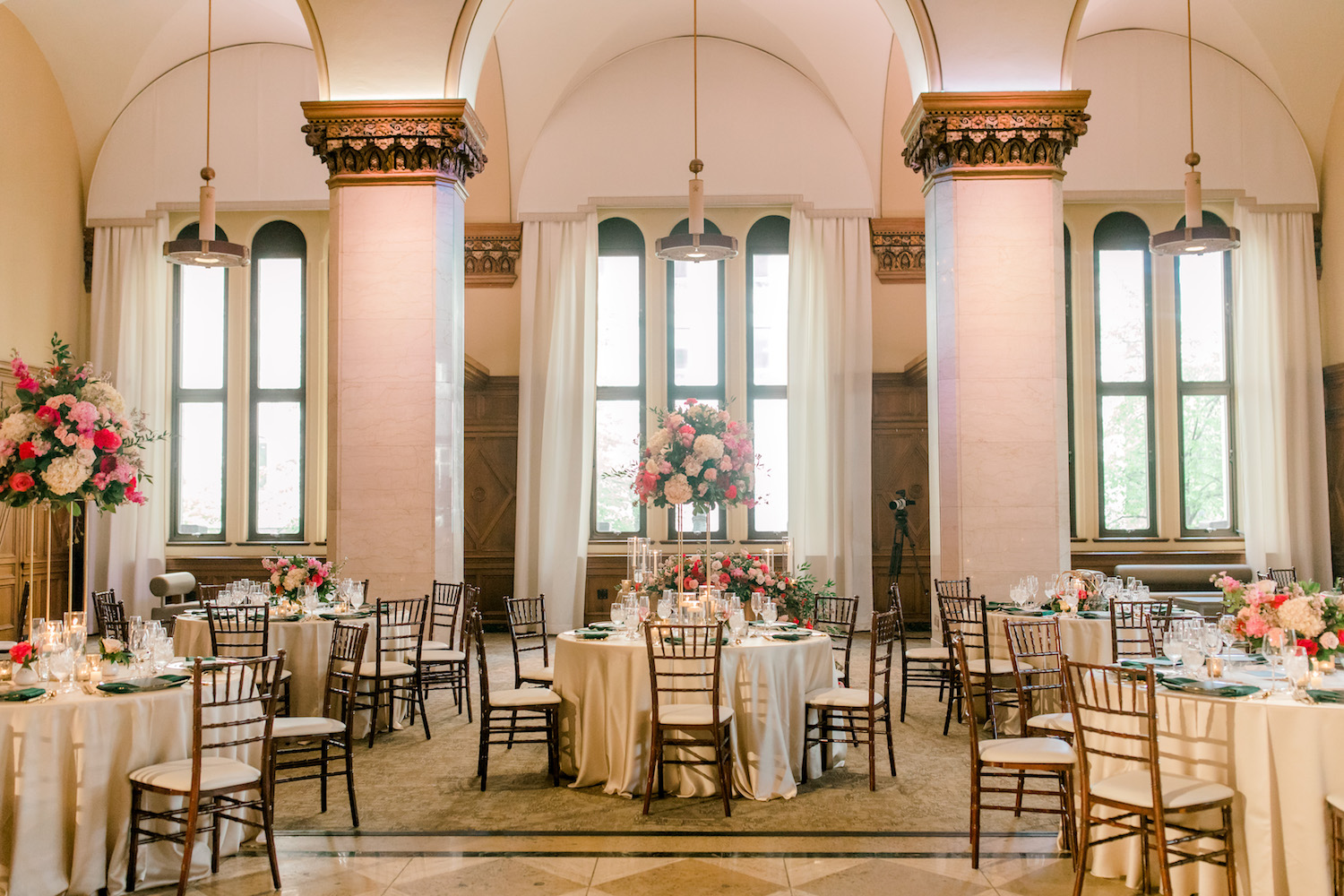 Reception table setup at City Flats Hotel wedding