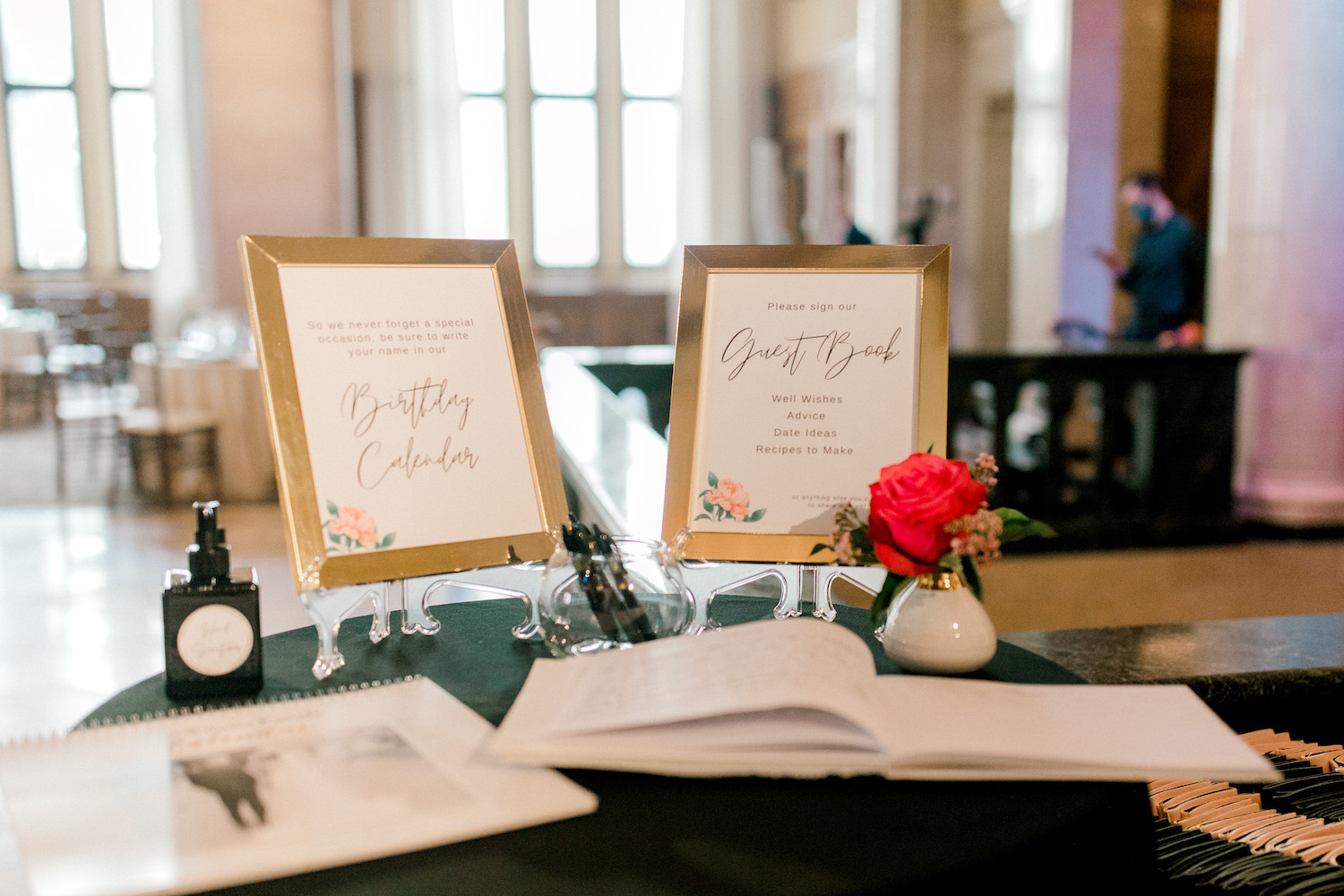 Guest book signs and book for City Flats Hotel wedding
