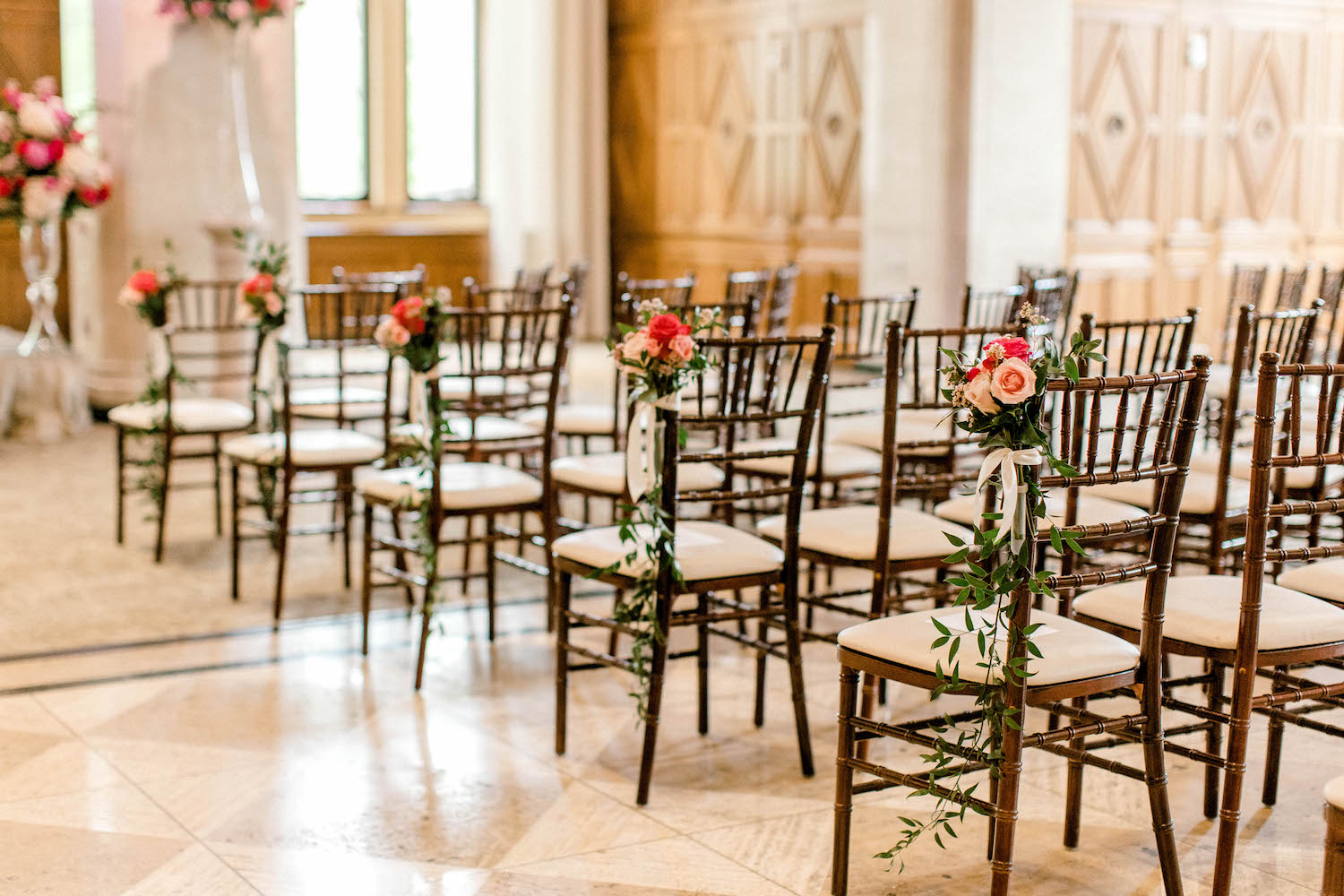 Floral design on aisle chairs