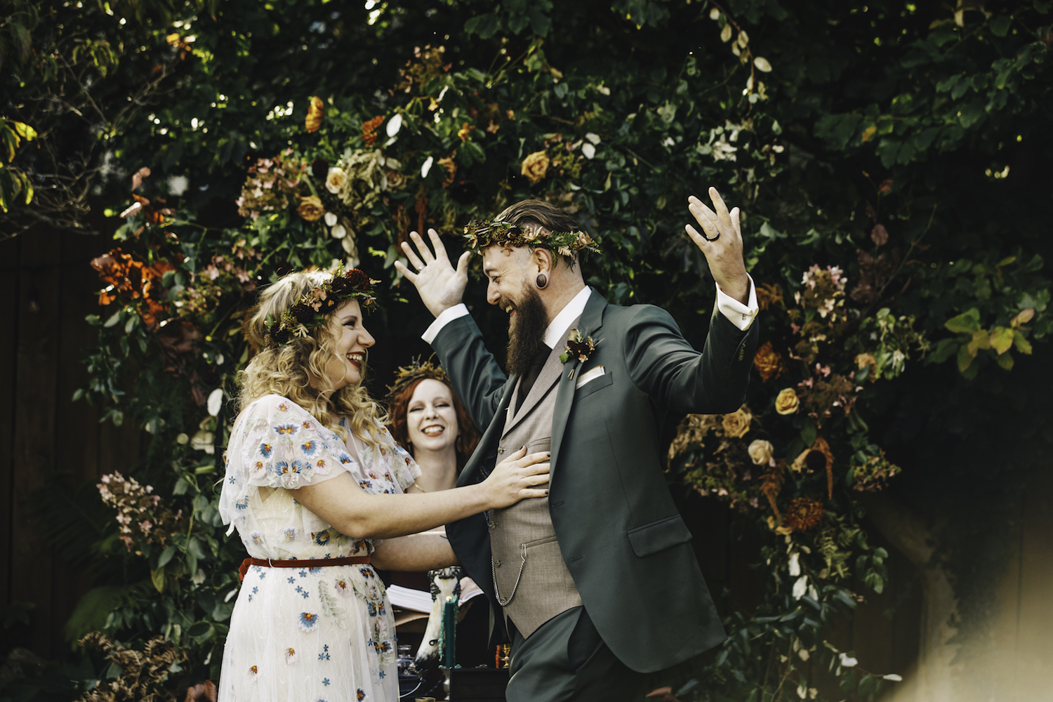 Bride and groom celebrating after ceremony