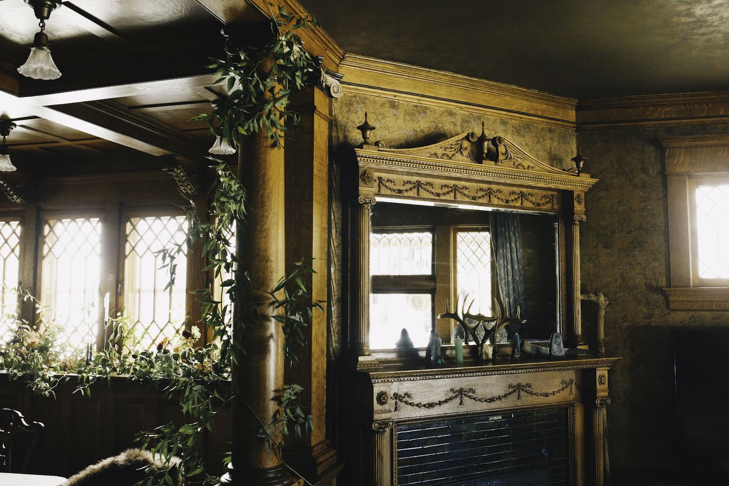 Greenery on pillar and windows