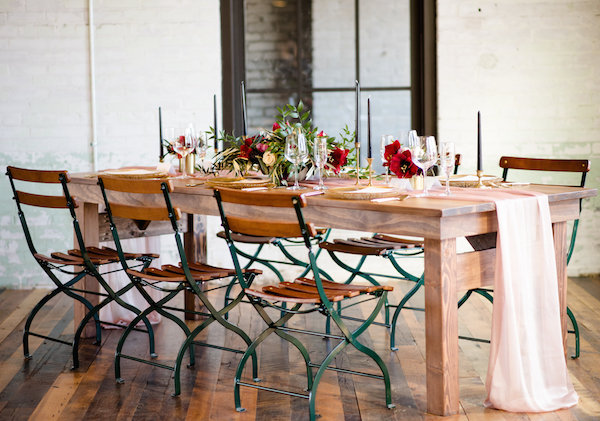 A table set for a Journeyman Distillery wedding
