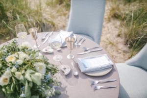 Sweetheart table setting with silver stemware