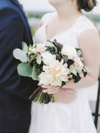A fall wedding bouquet with dahlias 