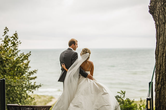 Couple enjoying the view from their Southwest Michigan wedding