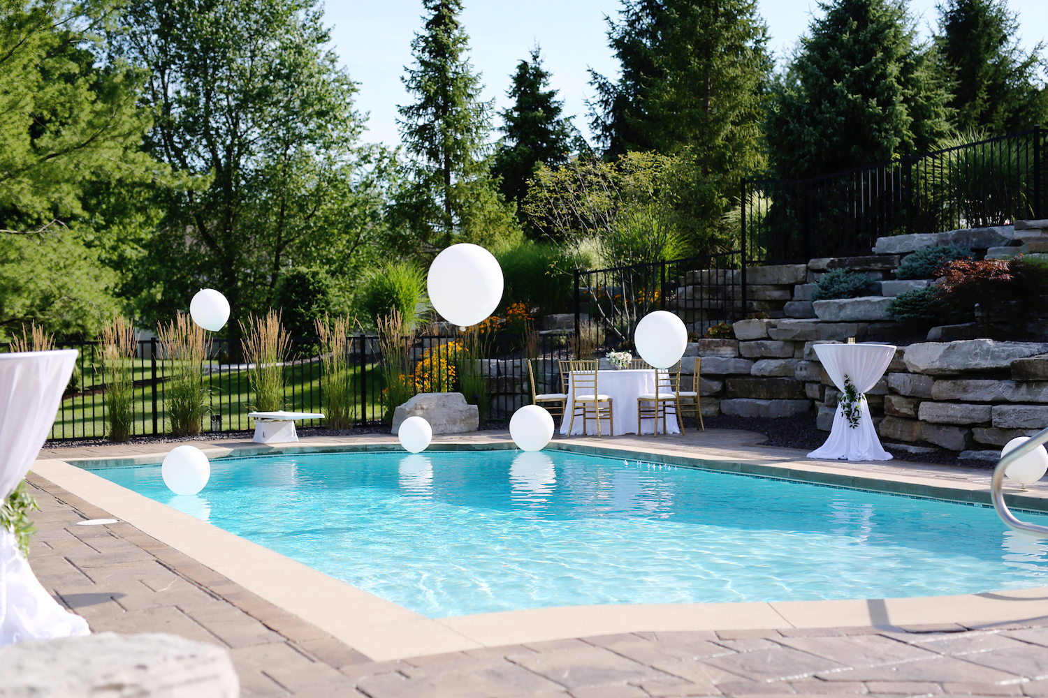 Pool with balloons before kalamazoo michigan wedding