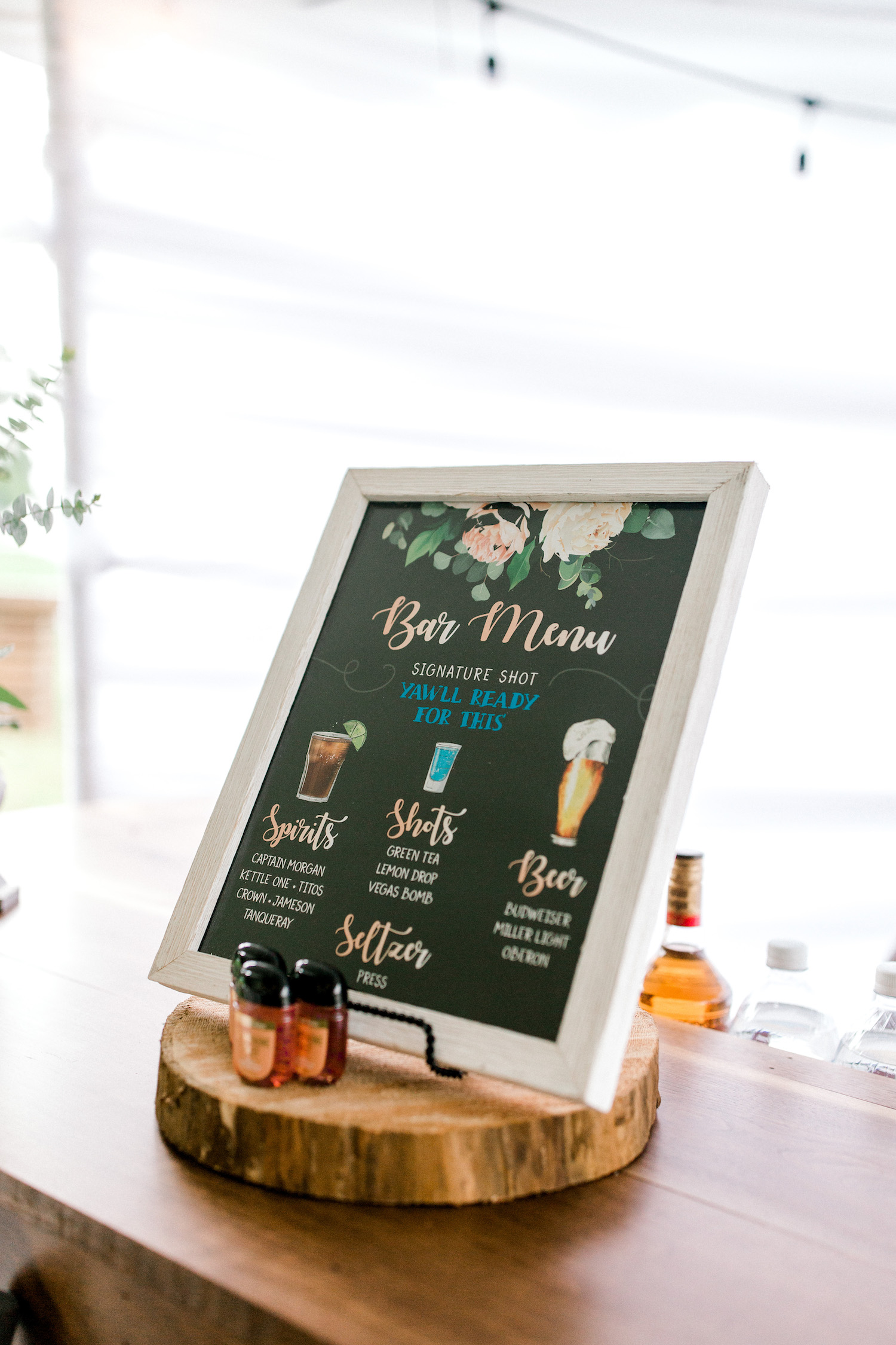 Bar menu for Wallinwood Springs Golf Course wedding