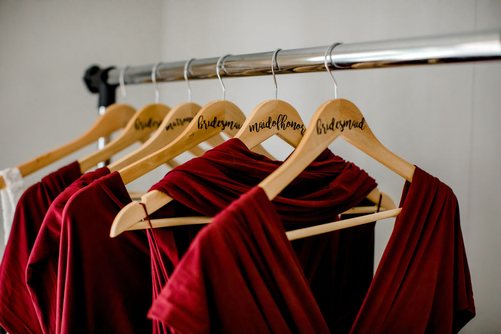 Bridesmaids gowns hanging up
