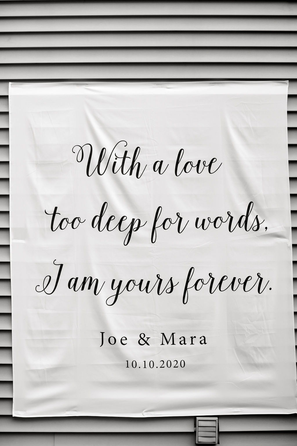 "I am yours forever" banner at Jackson, MI wedding